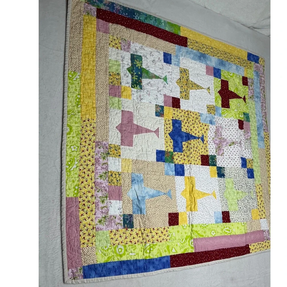 Handmade Airplane Quilt Baby‎ Toddler Throw Blanket Multi Color Patchwork